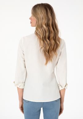 Kadın Krem Uzun Kollu Basic Gömlek - 50295704077