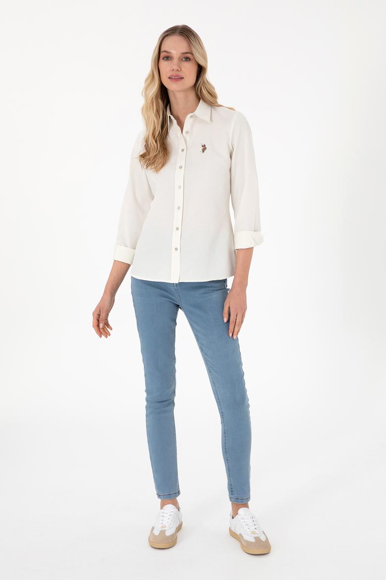 Kadın Krem Uzun Kollu Basic Gömlek - 50295704077