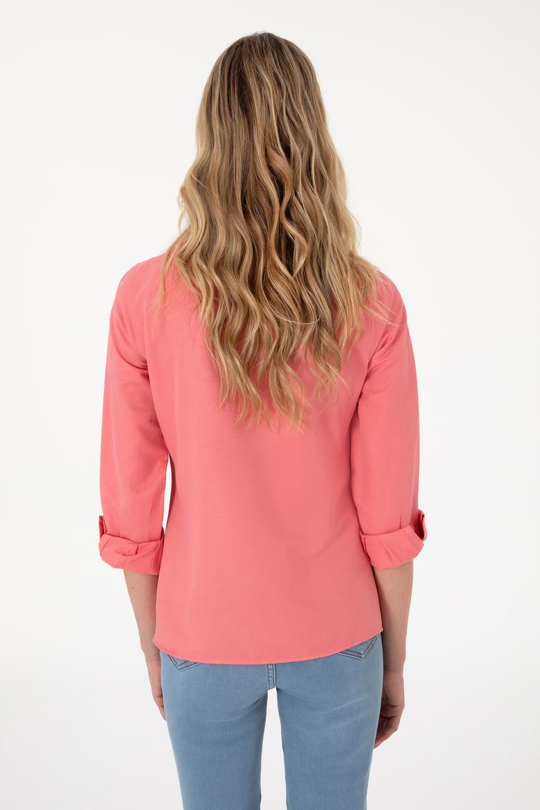 Kadın Pembe Uzun Kollu Basic Gömlek - 50298103058