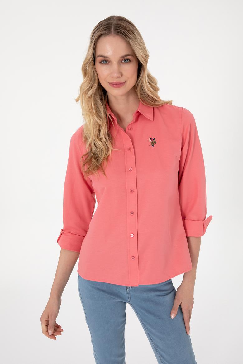 Kadın Pembe Uzun Kollu Basic Gömlek