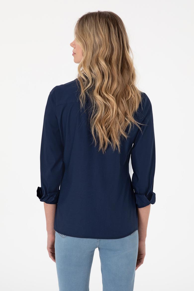 Kadın Lacivert Uzun Kollu Basic Gömlek - 50295639022