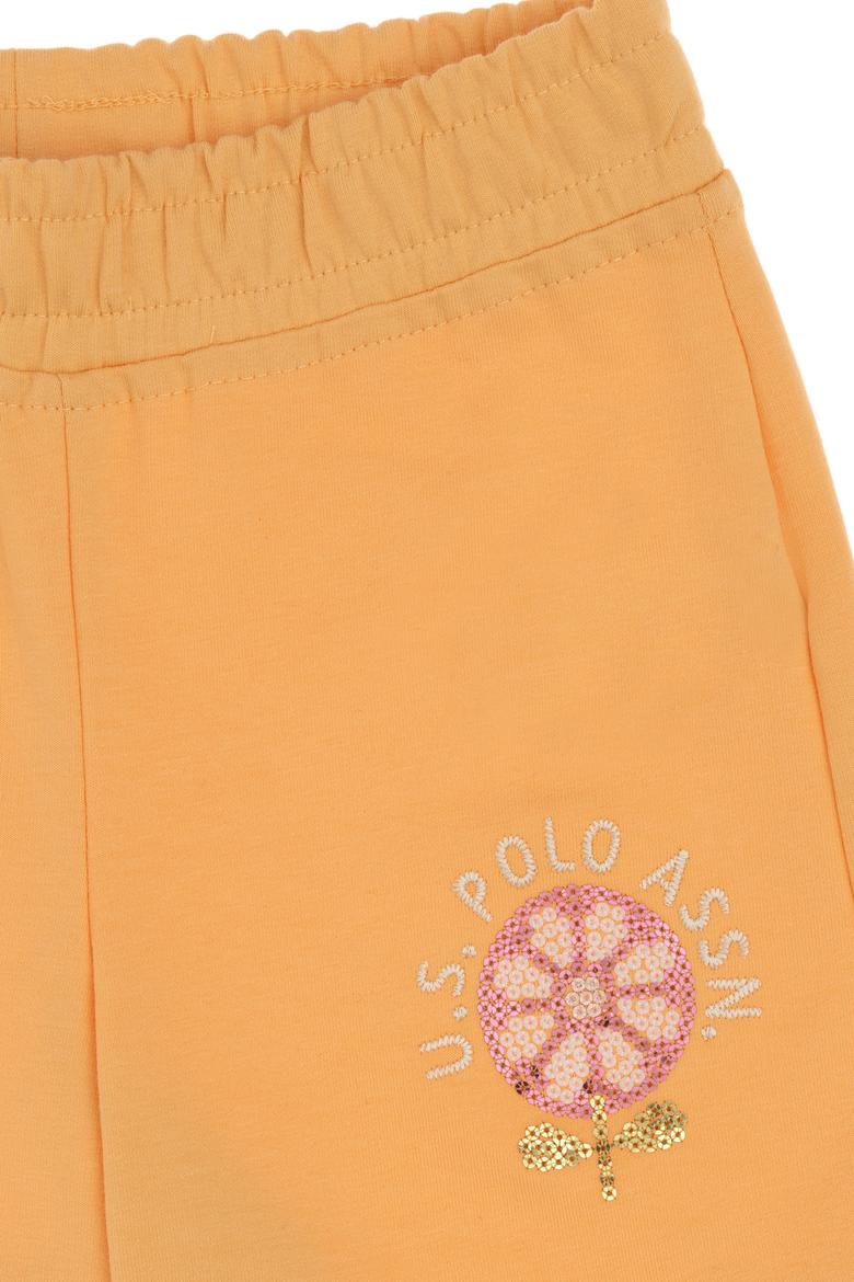 Kız Çocuk Turuncu Payetli Çiçek İşlemeli Örme Şort - 50301011020