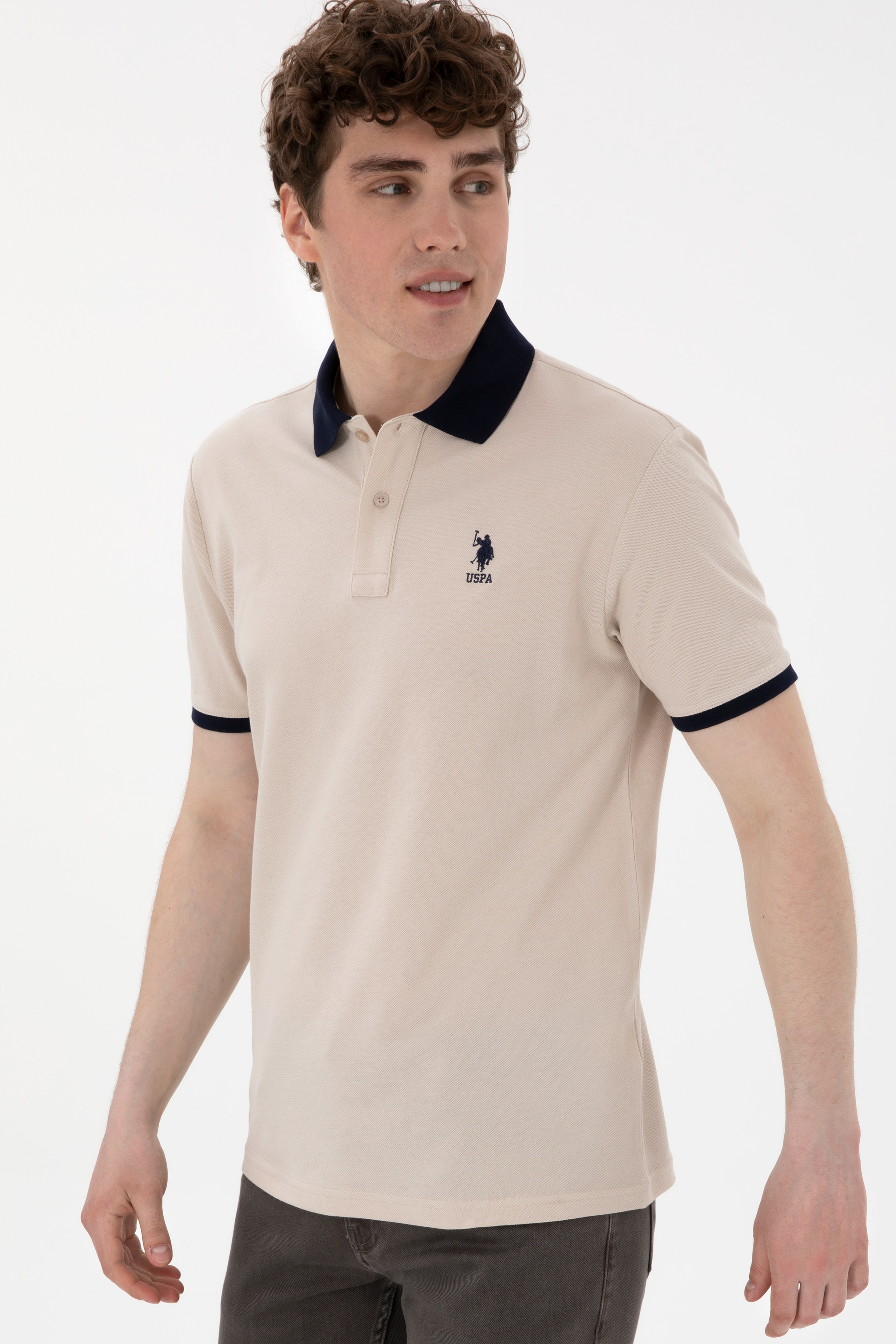 Erkek Regular Fit Polo Yaka Taş Basic Tişört - Image 2