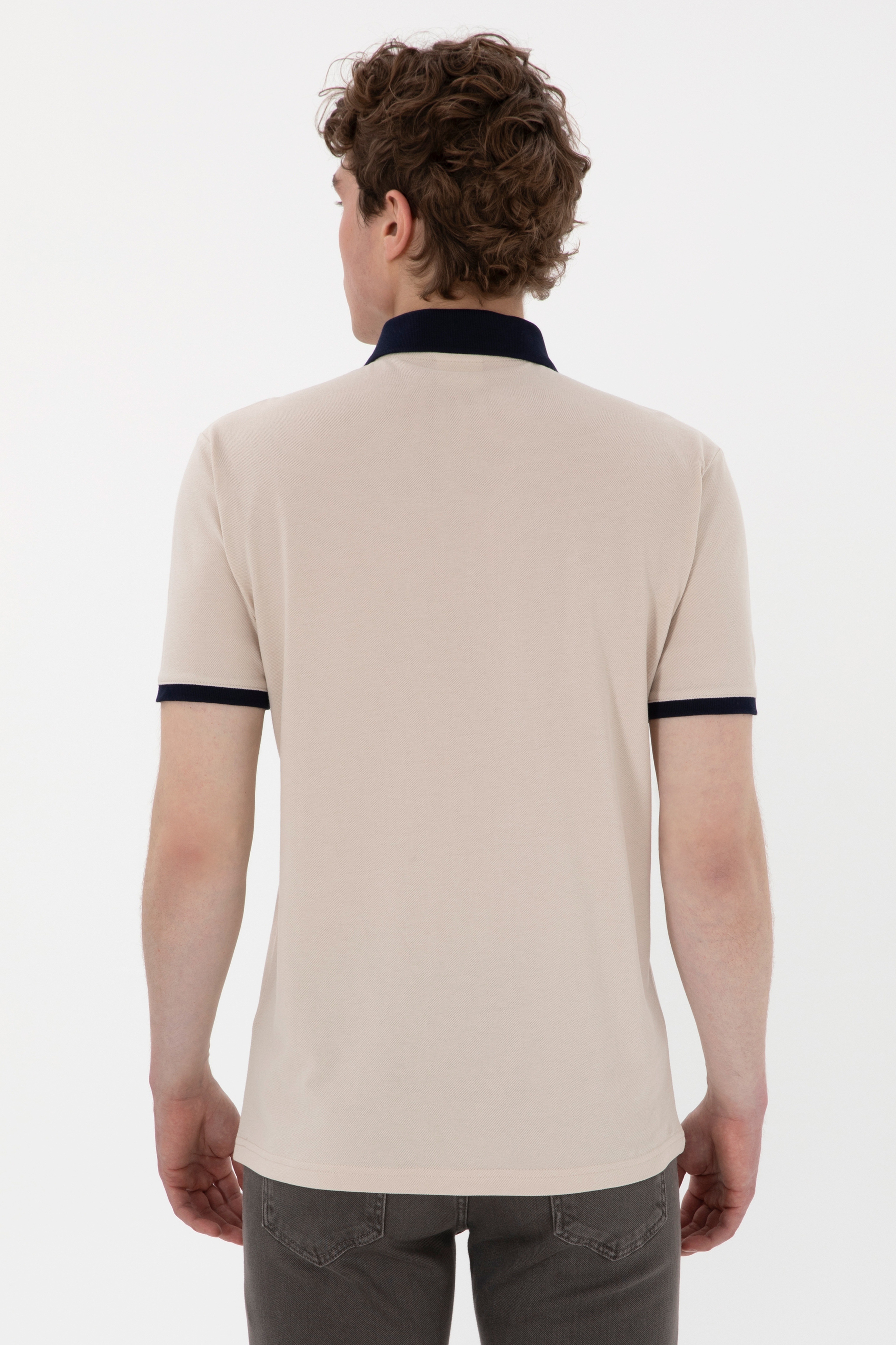 Erkek Regular Fit Polo Yaka Taş Basic Tişört - Image 6