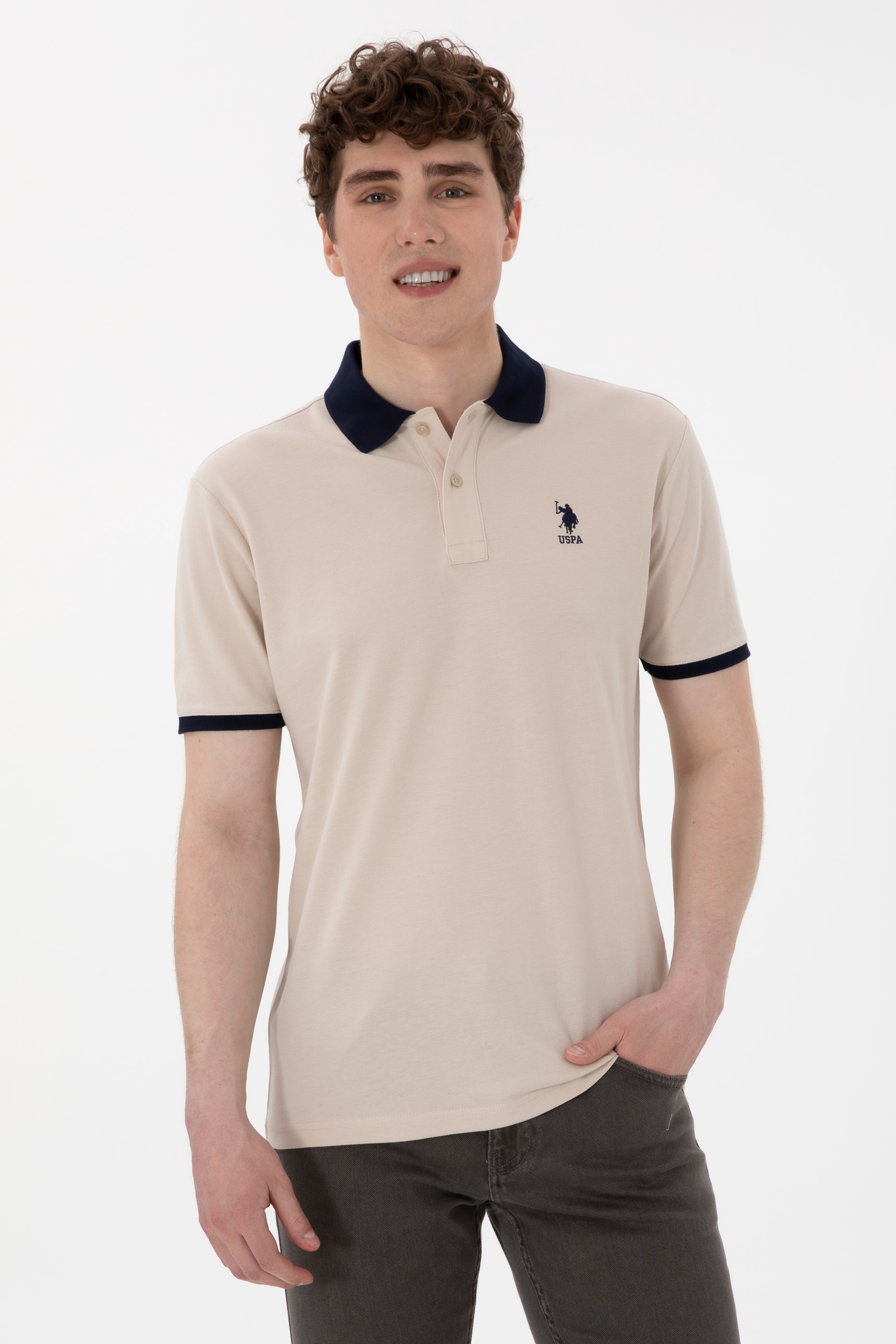 Erkek Regular Fit Polo Yaka Taş Basic Tişört - Image 1