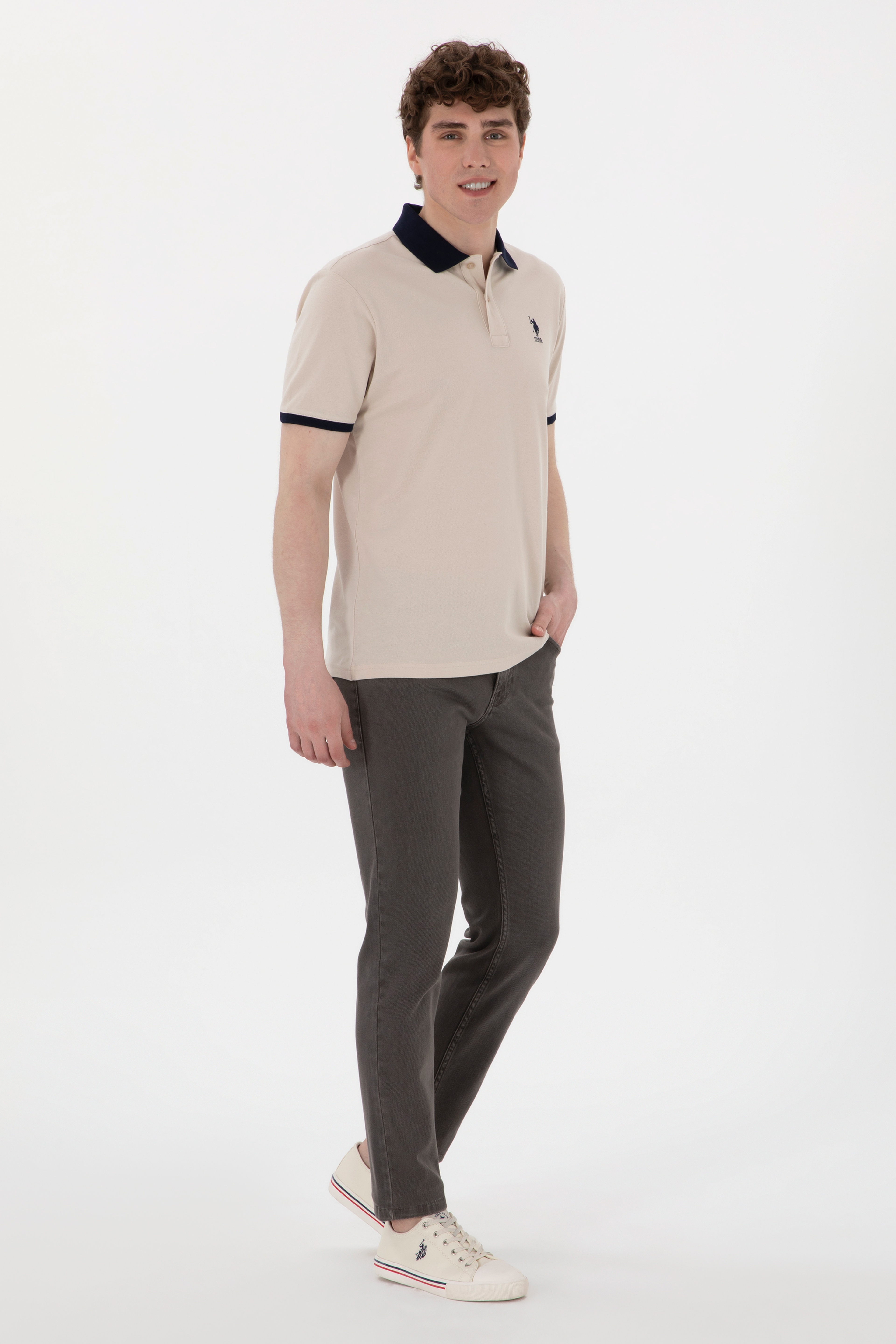 Erkek Regular Fit Polo Yaka Taş Basic Tişört - Image 5