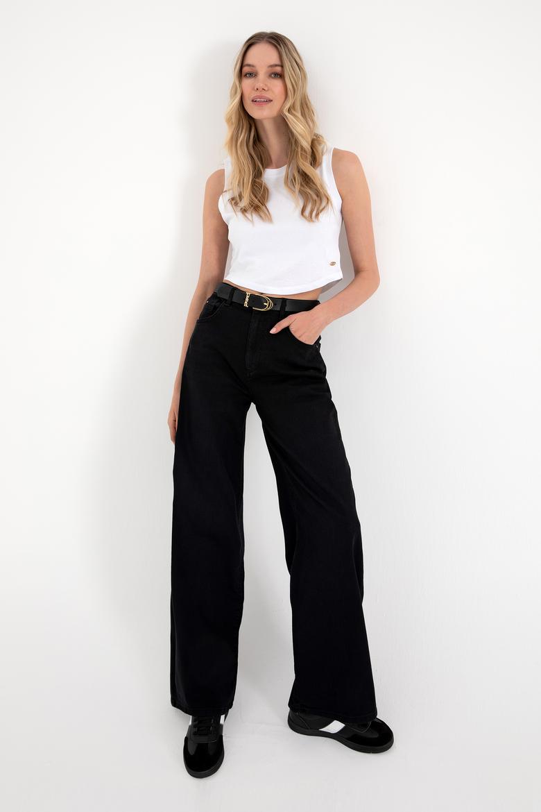 Kadın Siyah Loose Fit Jean Pantolon - 50308350007