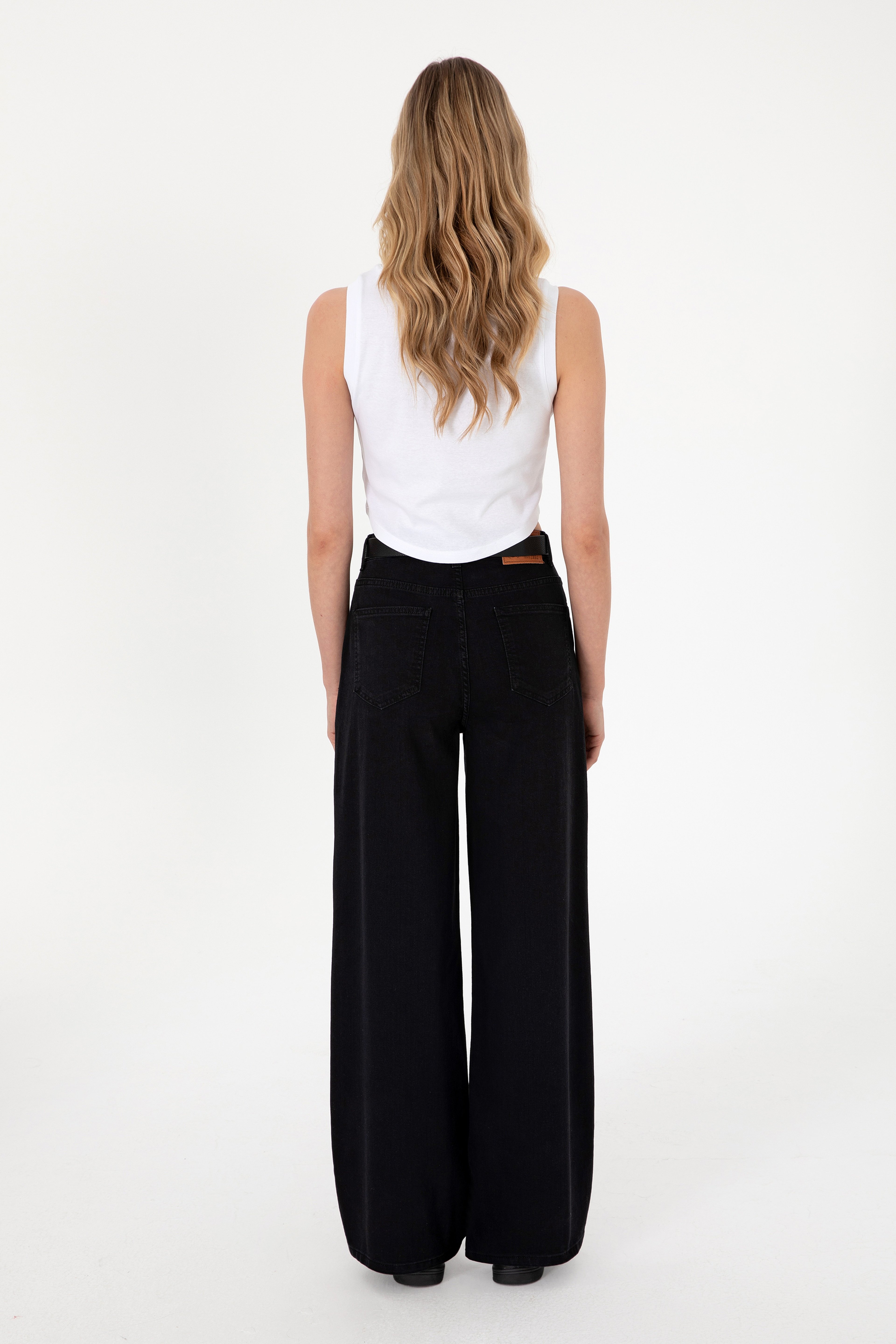 Kadın Siyah Loose Fit Jean Pantolon - Image 5