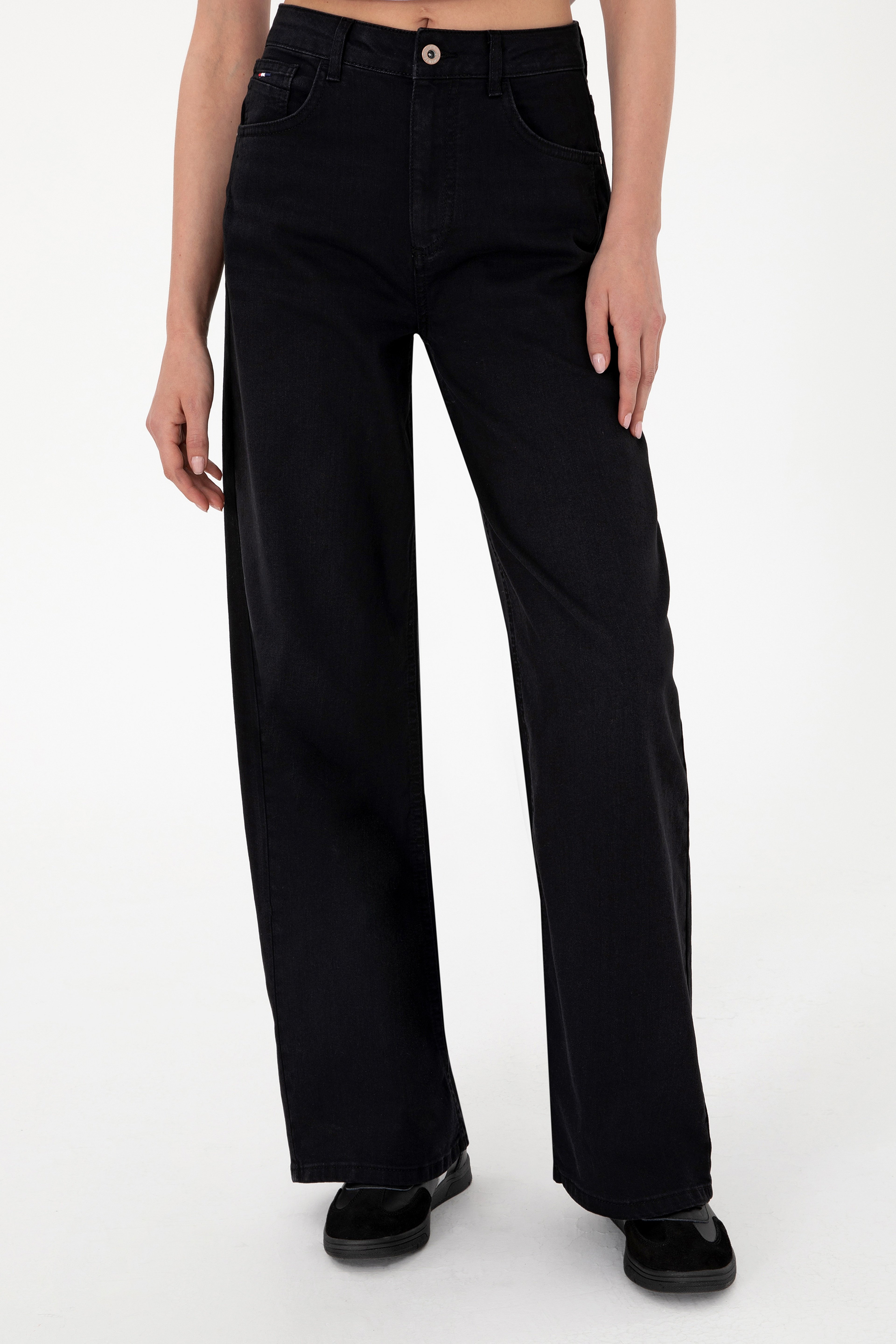 Kadın Siyah Loose Fit Jean Pantolon - Image 2