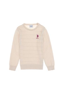 Kız Çocuk Krem Bisiklet Yaka Basic Kazak - 50288894006