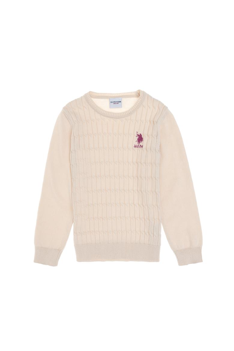 Kız Çocuk Krem Bisiklet Yaka Basic Kazak - 50288894006