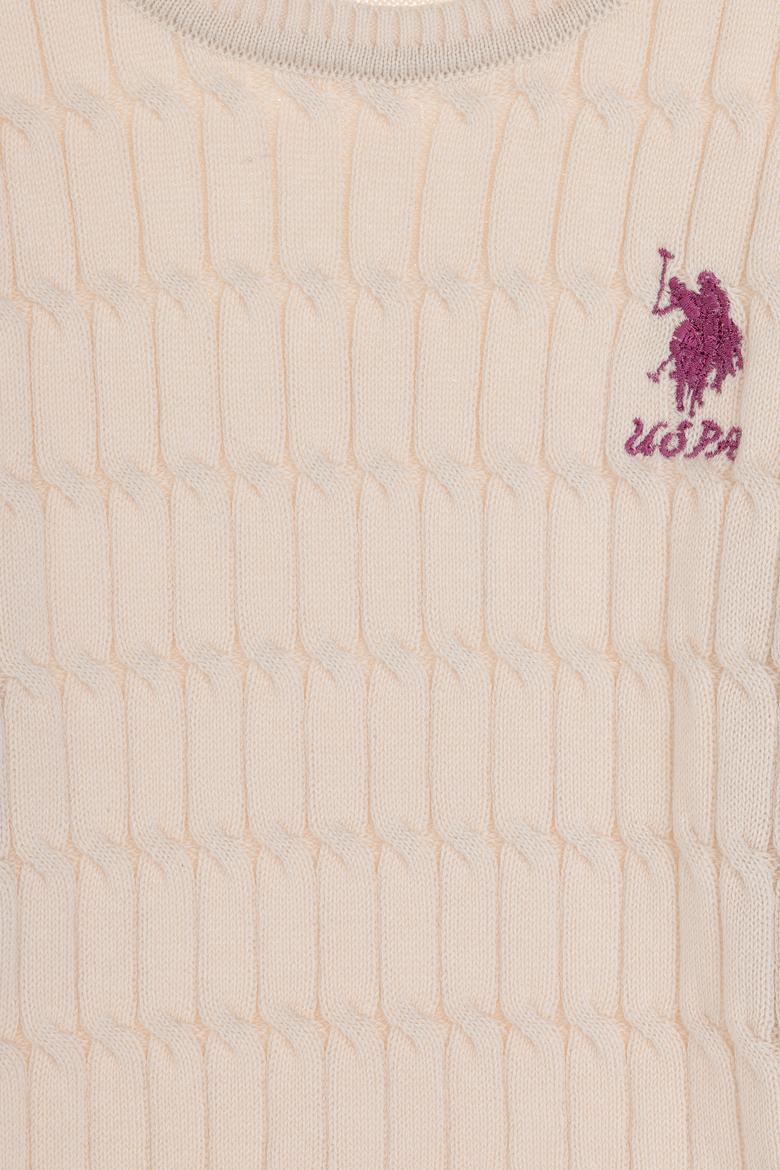 Kız Çocuk Krem Bisiklet Yaka Basic Kazak - 50288894006