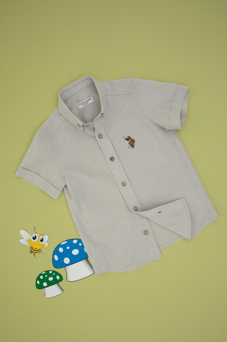 Erkek Çocuk Açık Gri Kısa Kollu Gömlek