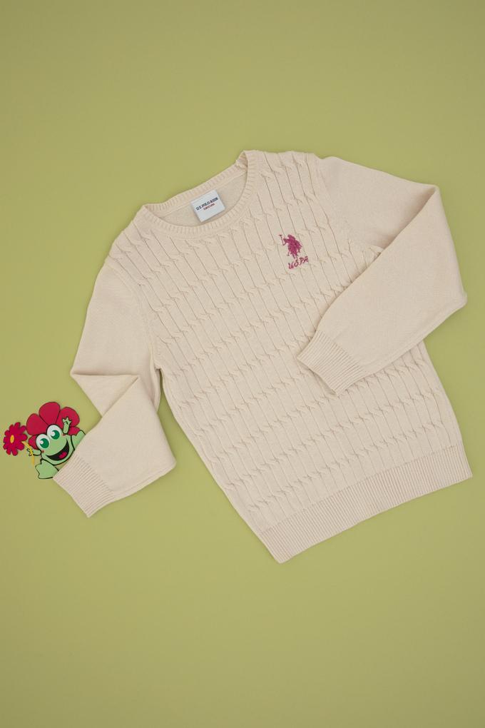 Kız Çocuk Krem Bisiklet Yaka Basic Kazak