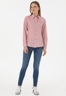 Kadın Vişne Çizgili Uzun Kollu Gömlek - 50306407021