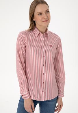 Kadın Vişne Çizgili Uzun Kollu Gömlek - 50306407021