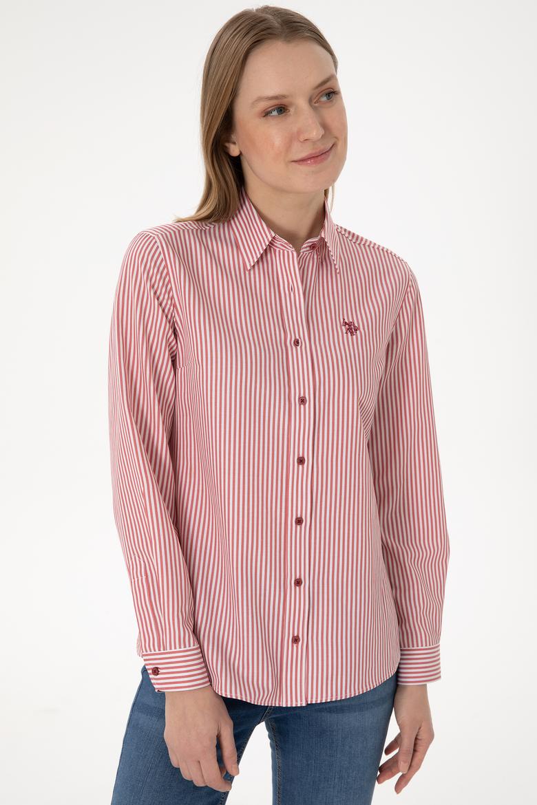 Kadın Vişne Çizgili Uzun Kollu Gömlek - 50306407021