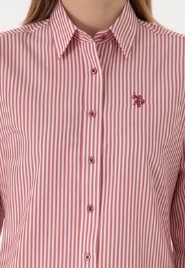 Kadın Vişne Çizgili Uzun Kollu Gömlek - 50306407021