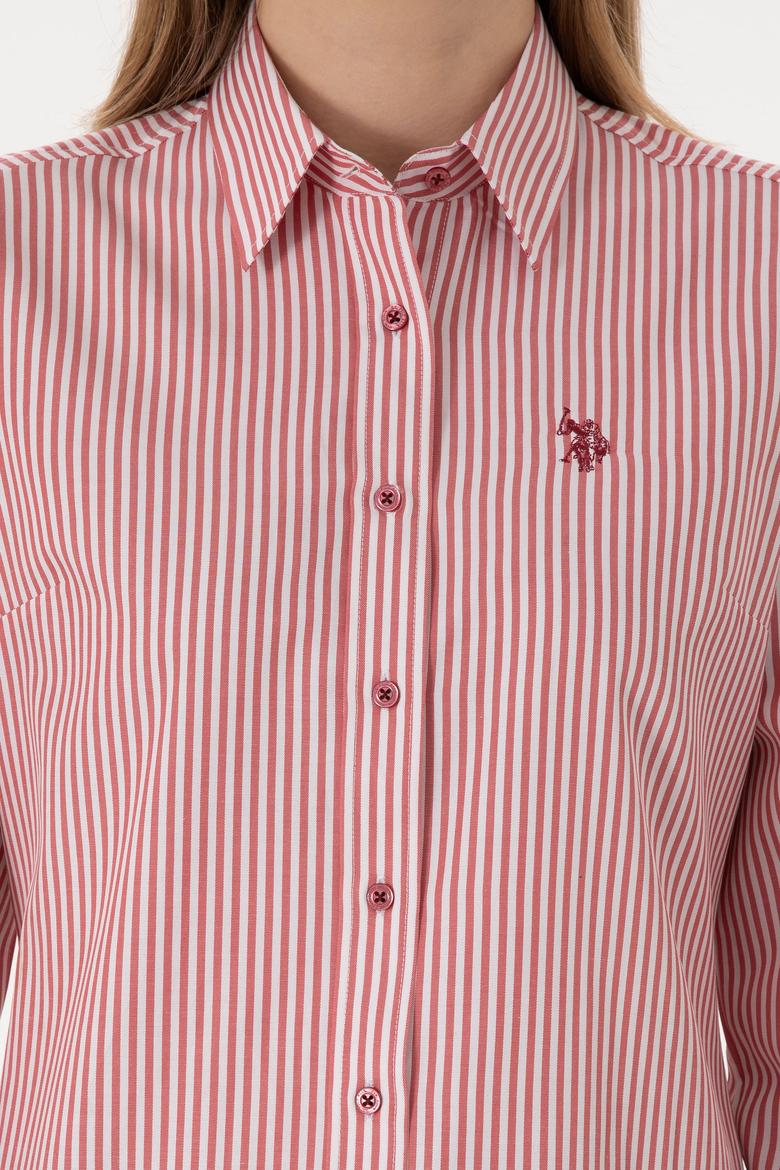 Kadın Vişne Çizgili Uzun Kollu Gömlek - 50306407021