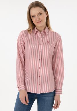 Kadın Vişne Çizgili Uzun Kollu Gömlek - 50306407021