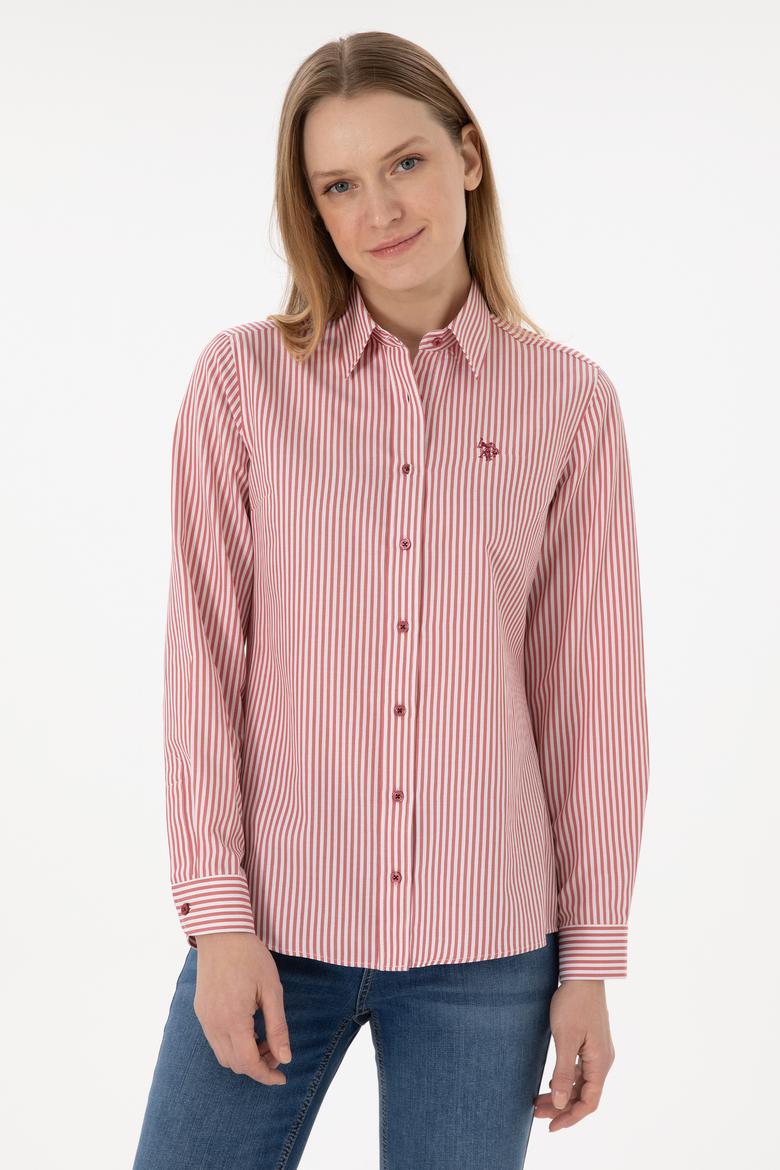 Kadın Vişne Çizgili Uzun Kollu Gömlek