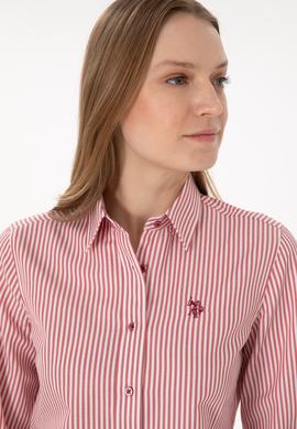 Kadın Vişne Çizgili Uzun Kollu Gömlek - 50306407021