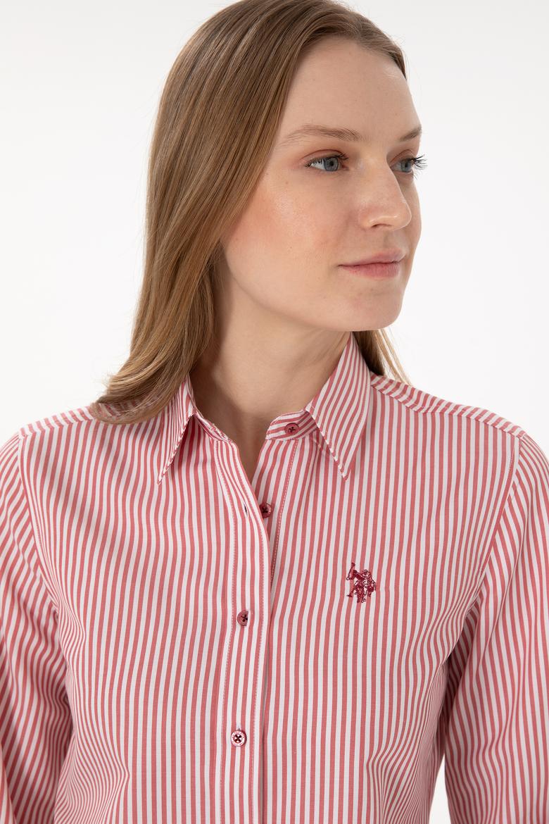 Kadın Vişne Çizgili Uzun Kollu Gömlek - 50306407021