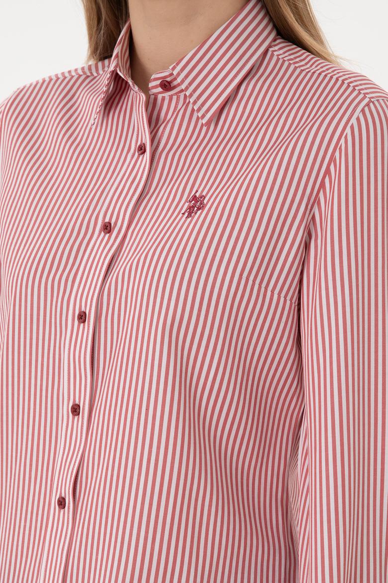 Kadın Vişne Çizgili Uzun Kollu Gömlek - 50306407021