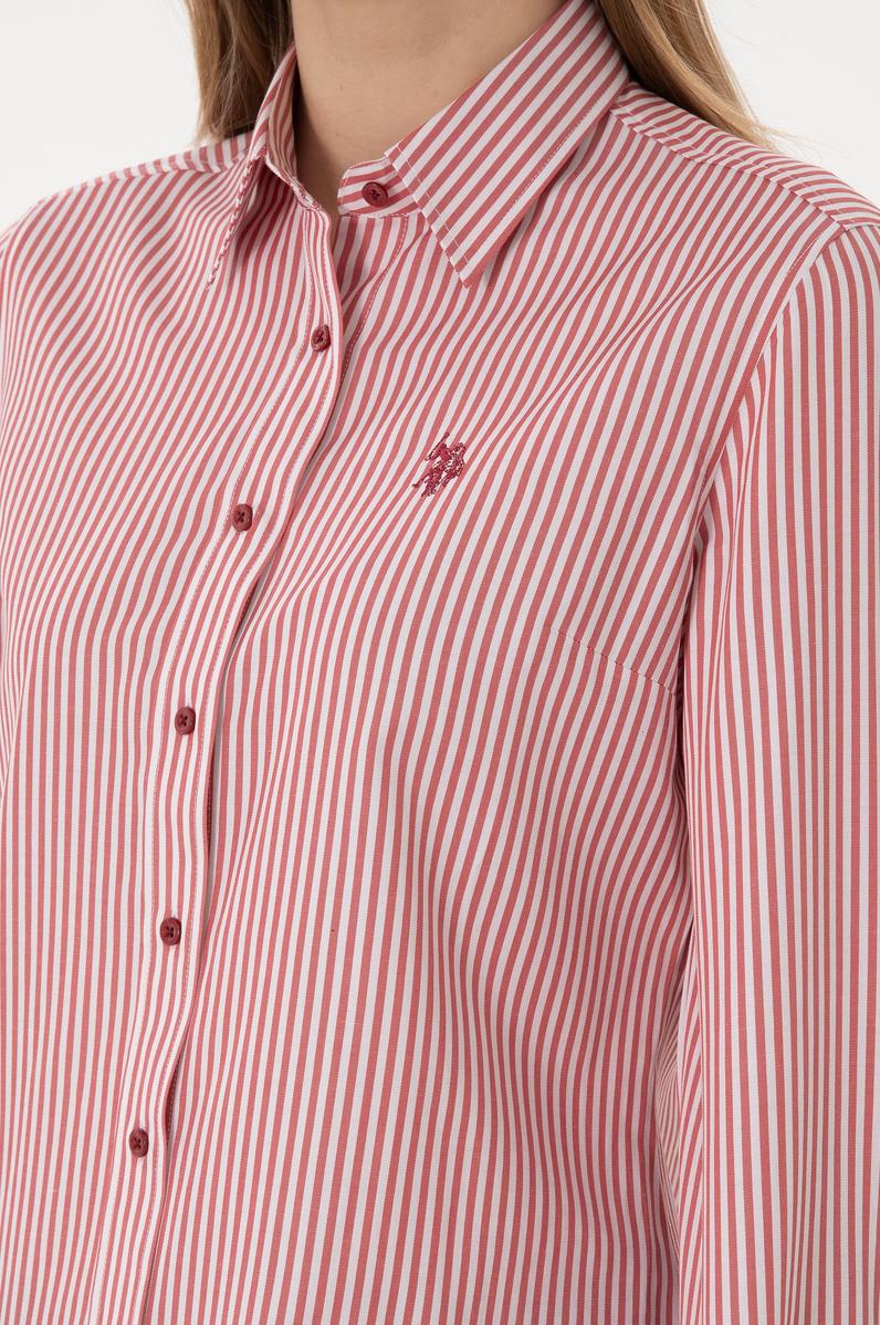 Kadın Vişne Çizgili Uzun Kollu Gömlek