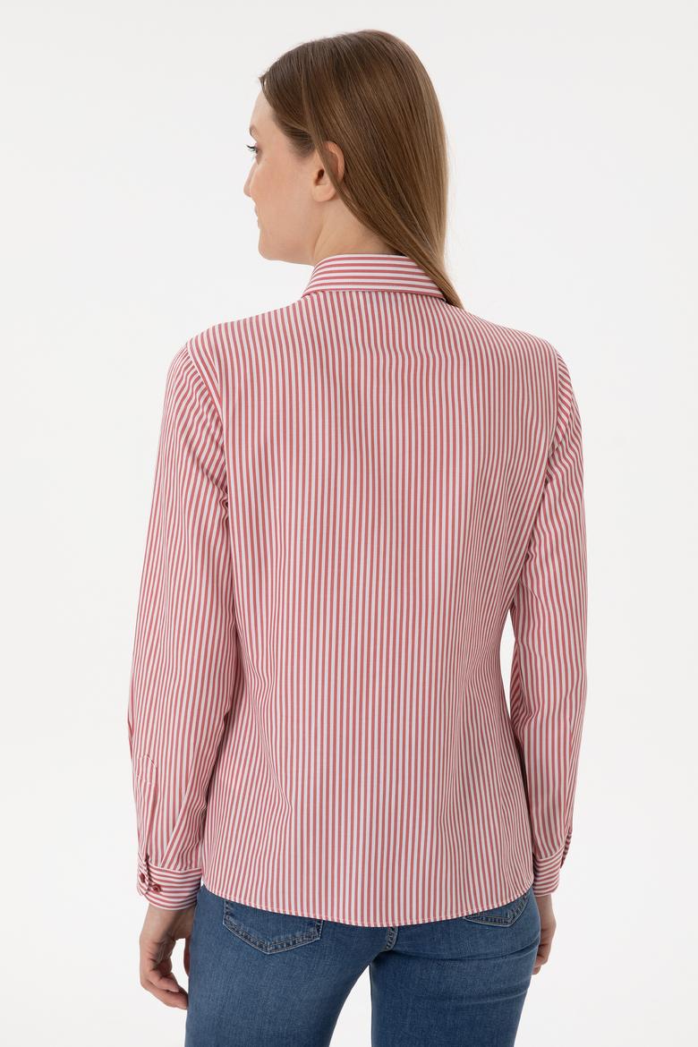 Kadın Vişne Çizgili Uzun Kollu Gömlek - 50306407021