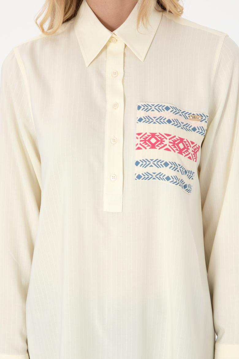 Kadın Krem Uzun Kollu Tunik Gömlek - 50306439011