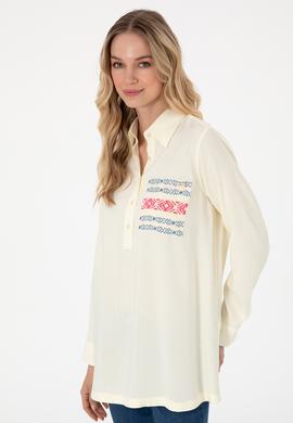 Kadın Krem Uzun Kollu Tunik Gömlek - 50306439011