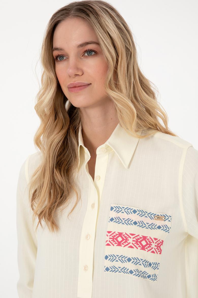 Kadın Krem Uzun Kollu Tunik Gömlek - 50306439011