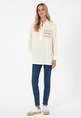 Kadın Krem Uzun Kollu Tunik Gömlek - 50306439011