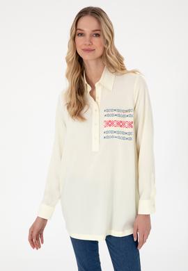 Kadın Krem Uzun Kollu Tunik Gömlek - 50306439011