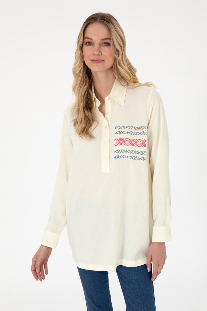 Kadın Krem Uzun Kollu Tunik Gömlek