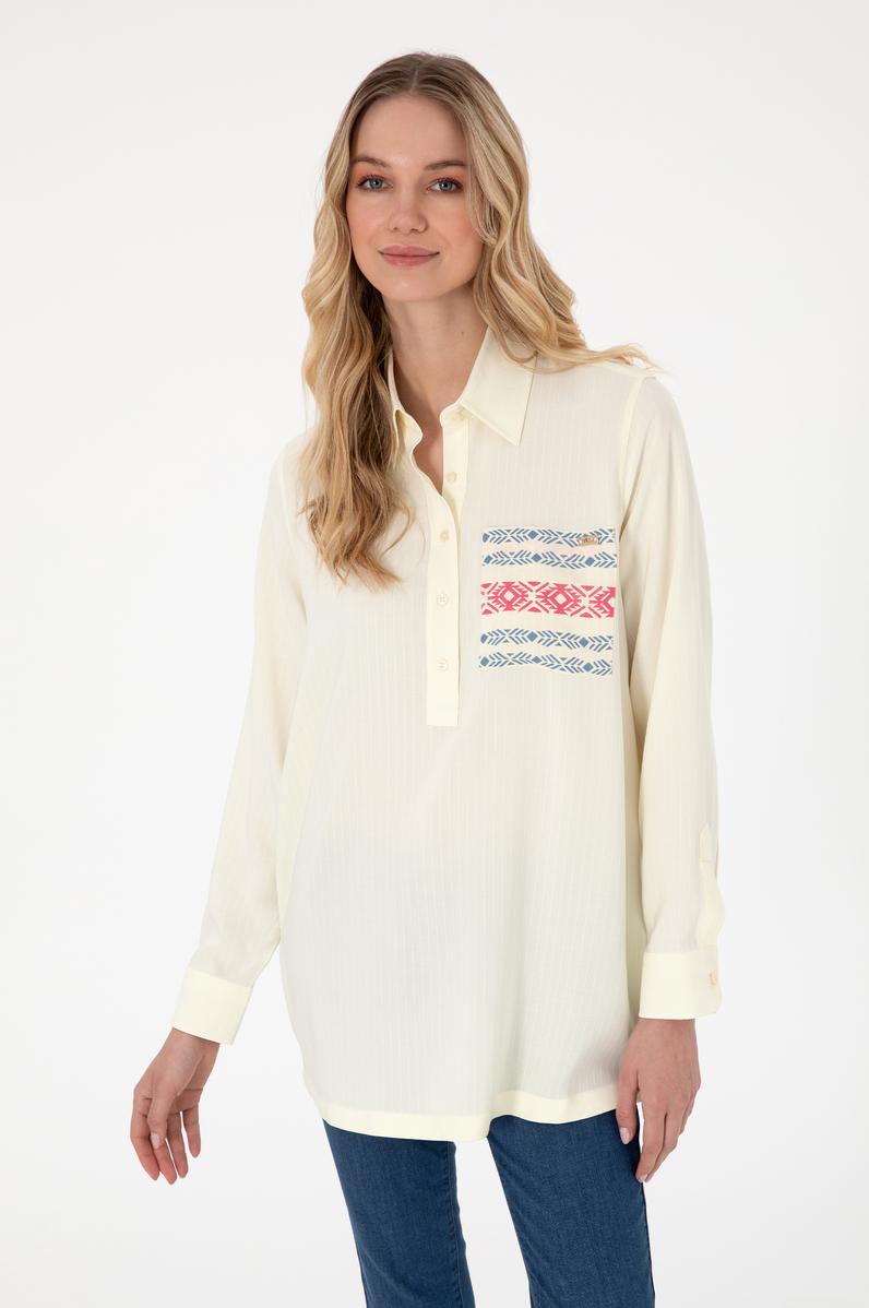 Kadın Krem Uzun Kollu Tunik Gömlek