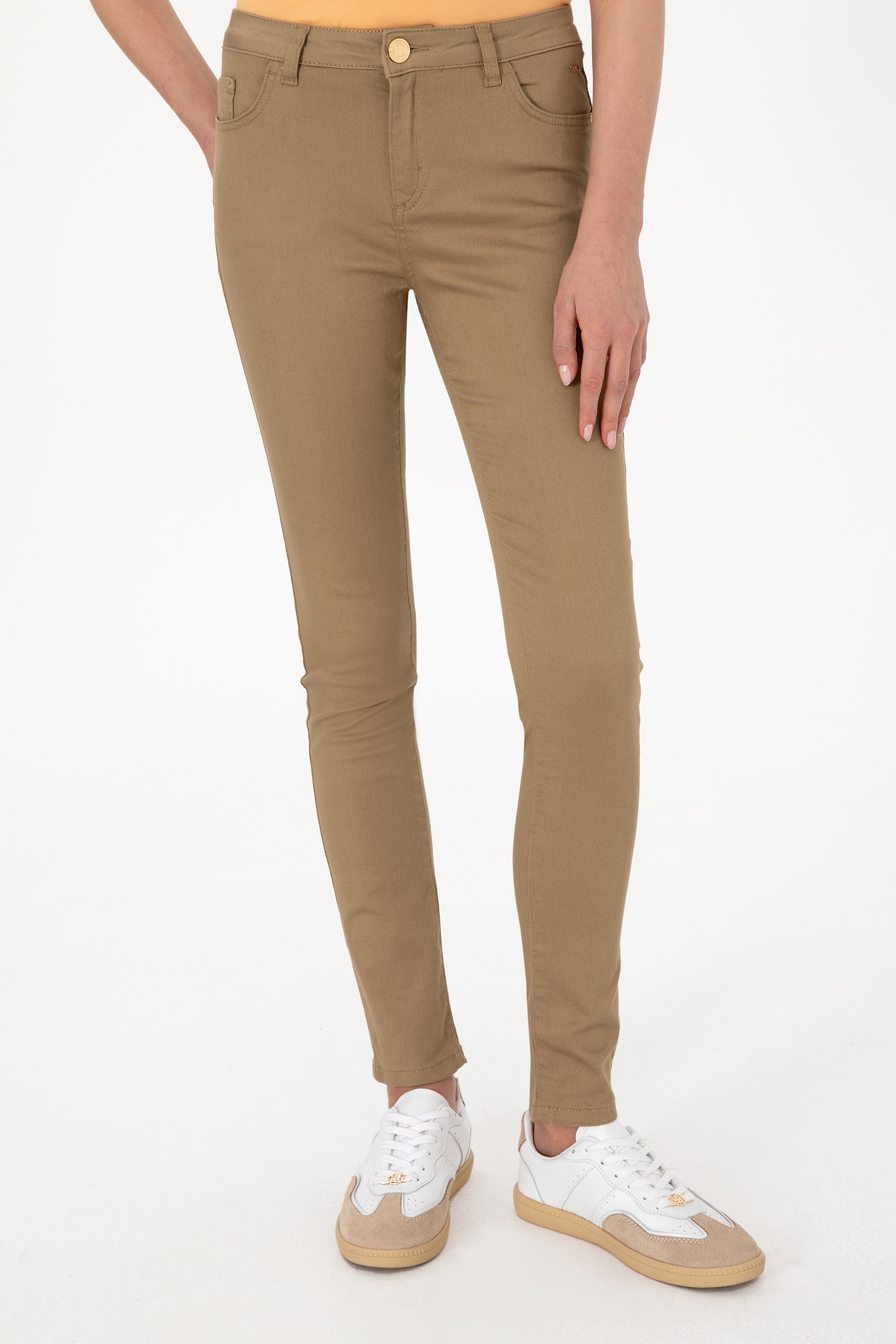 Kadın Haki Toothpick Fit Kanvas Pantolon