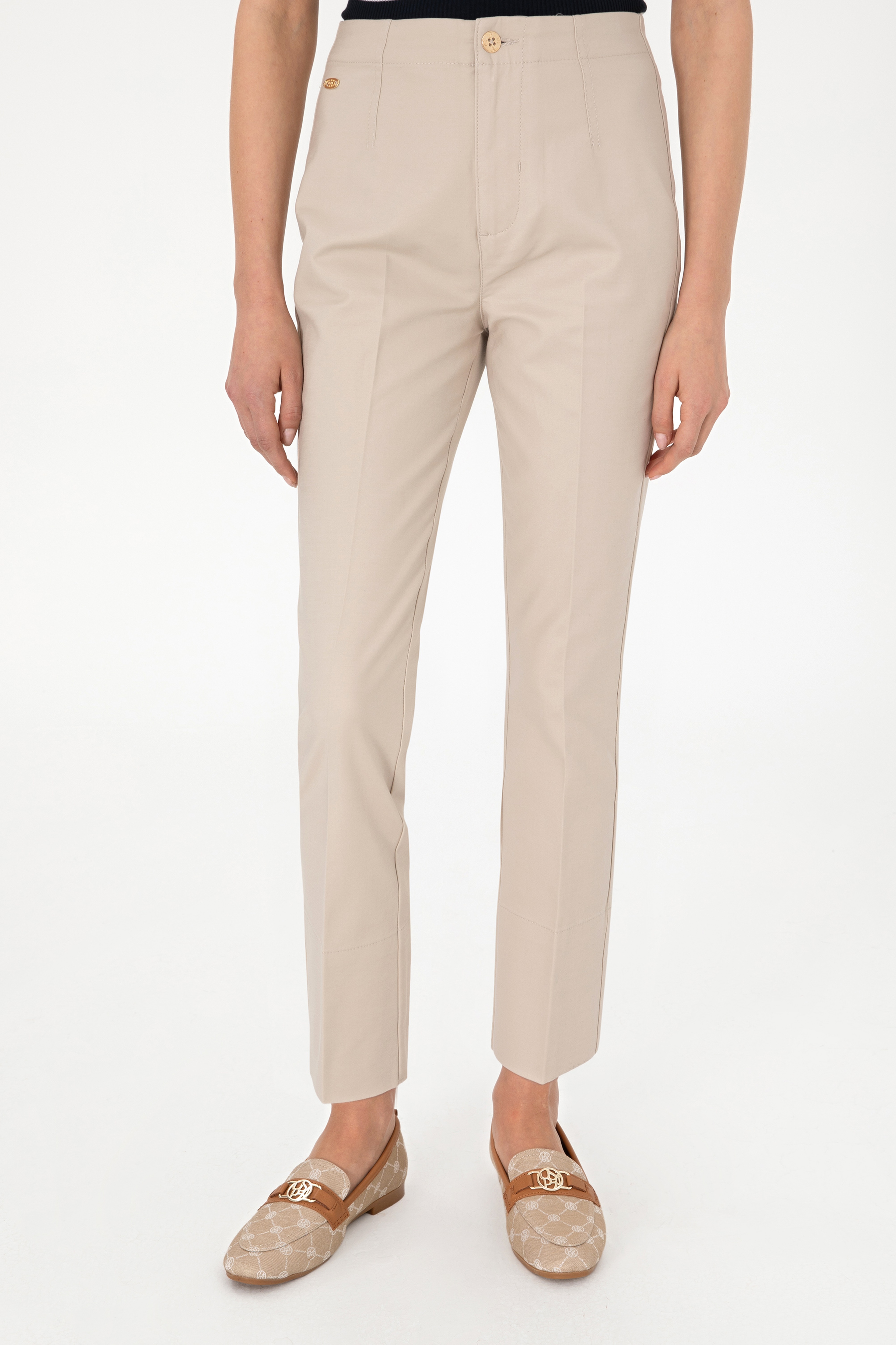 Kadın Taş Slim Flare Cropped Fit Kanvas Pantolon - Image 2