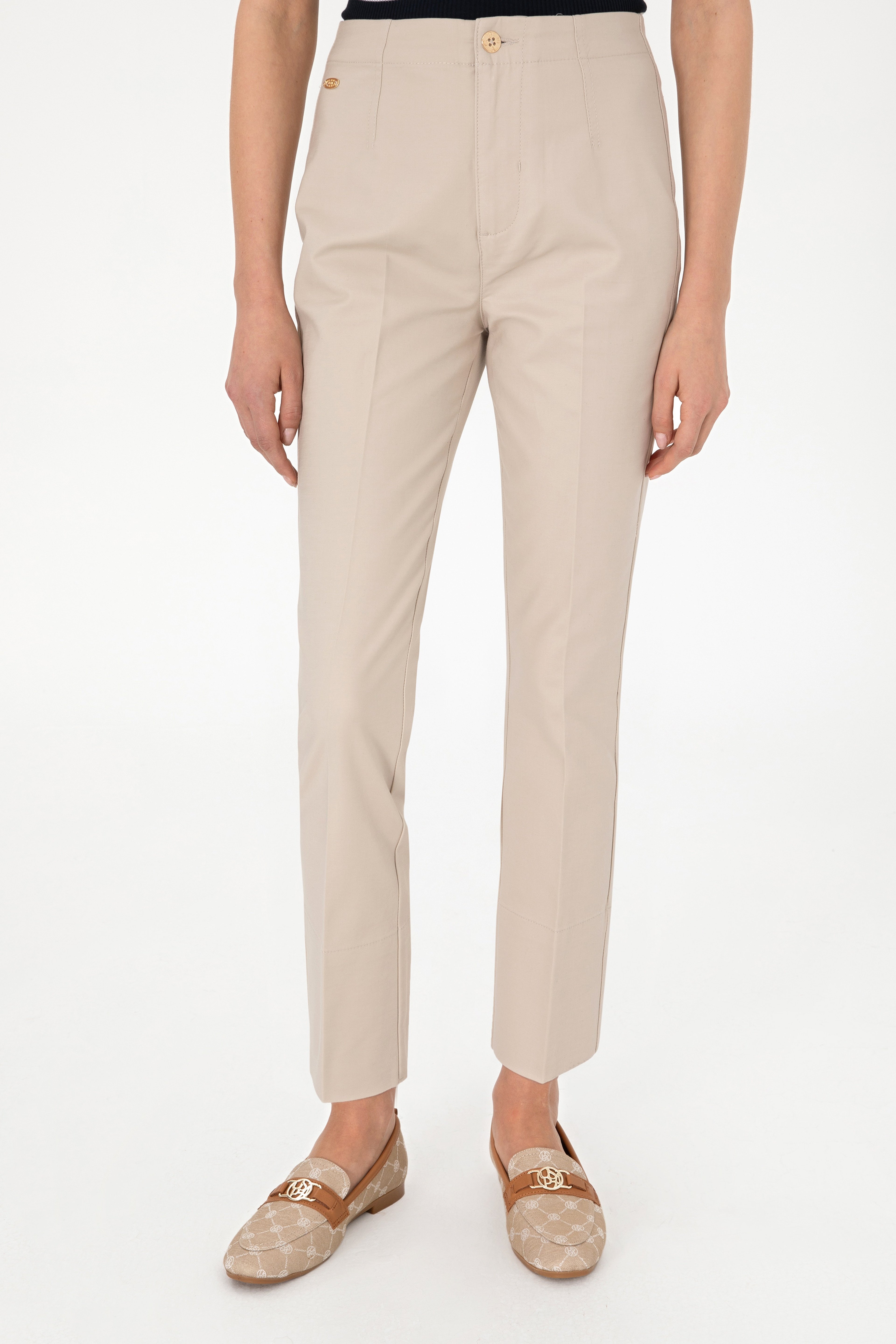 Kadın Taş Slim Flare Cropped Fit Kanvas Pantolon