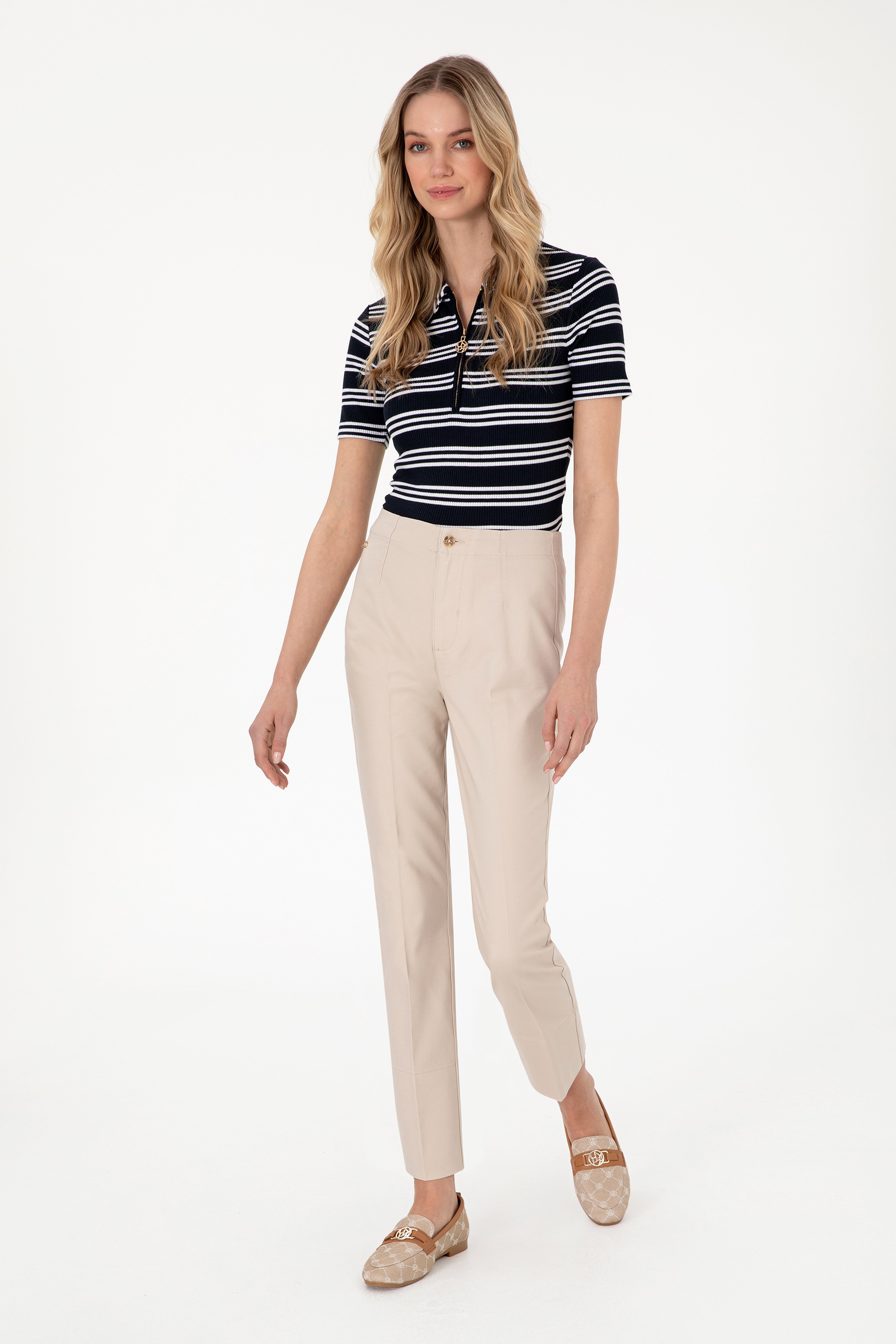 Kadın Taş Slim Flare Cropped Fit Kanvas Pantolon