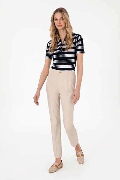 Kadın Taş Slim Flare Cropped Fit Kanvas Pantolon