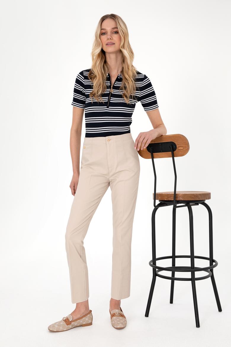 Kadın Taş Slim Flare Cropped Fit Kanvas Pantolon - 50301156015