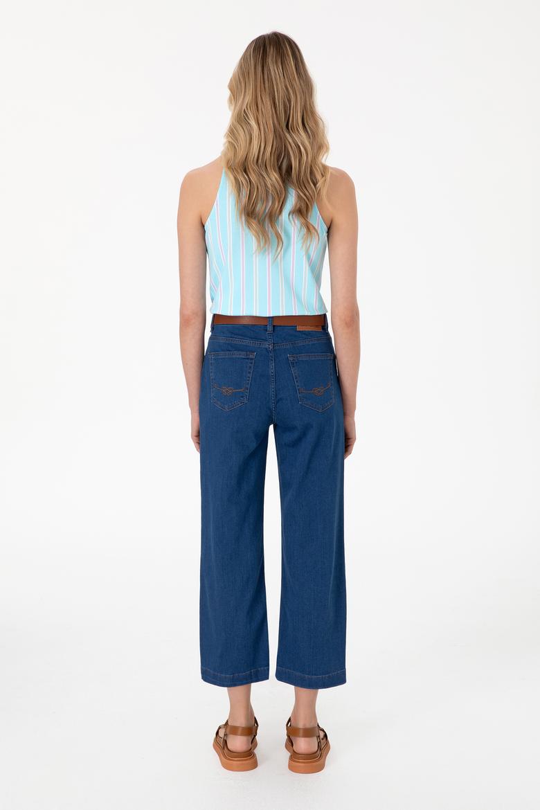 Kadın Mavi Loose Cropped Fit Jean Pantolon - 50297533004