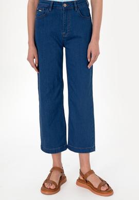 Kadın Mavi Loose Cropped Fit Jean Pantolon - 50297533004