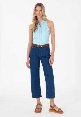 Kadın Mavi Loose Cropped Fit Jean Pantolon - 50297533004