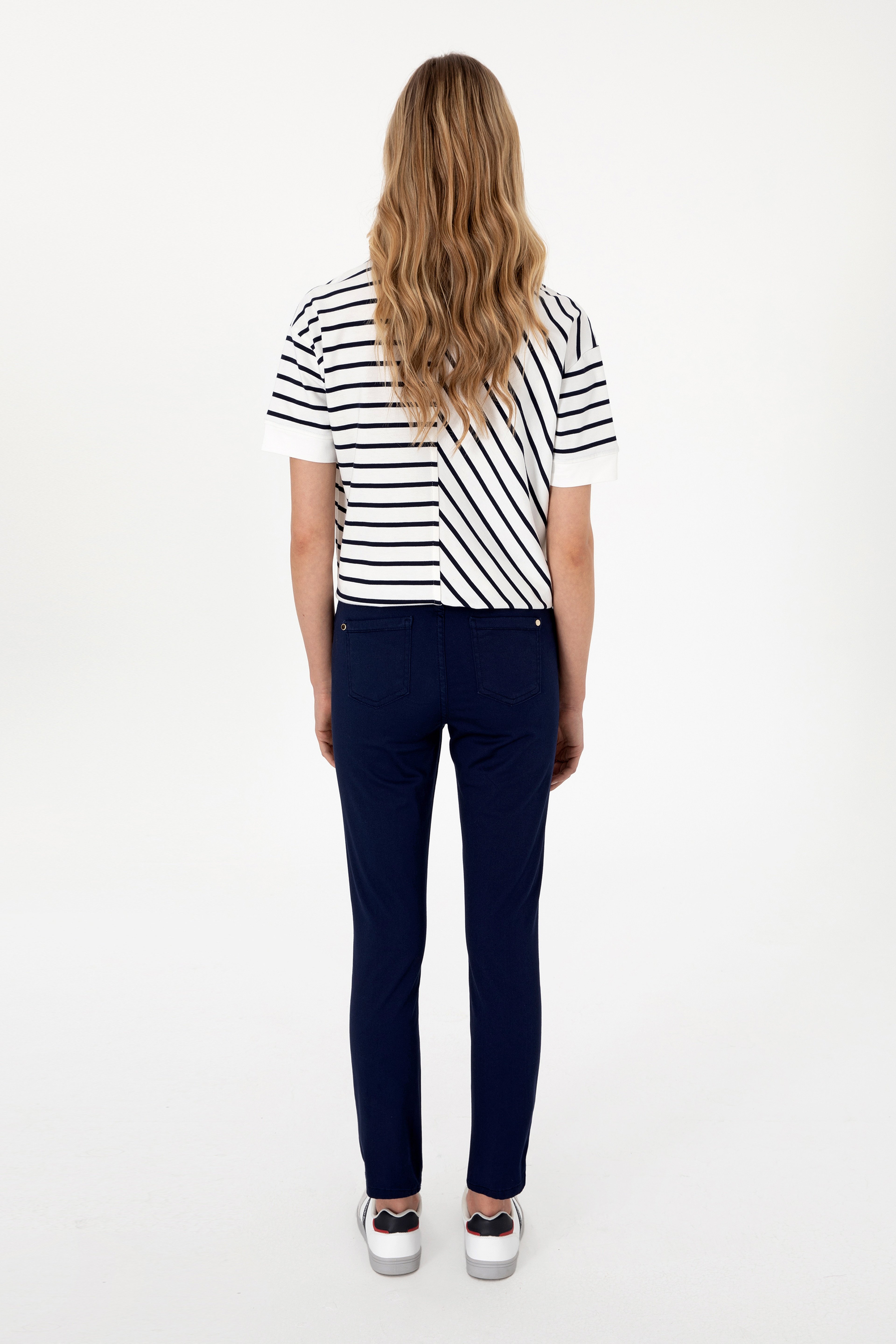 Kadın Lacivert Toothpick Fit Kanvas Pantolon - Image 4