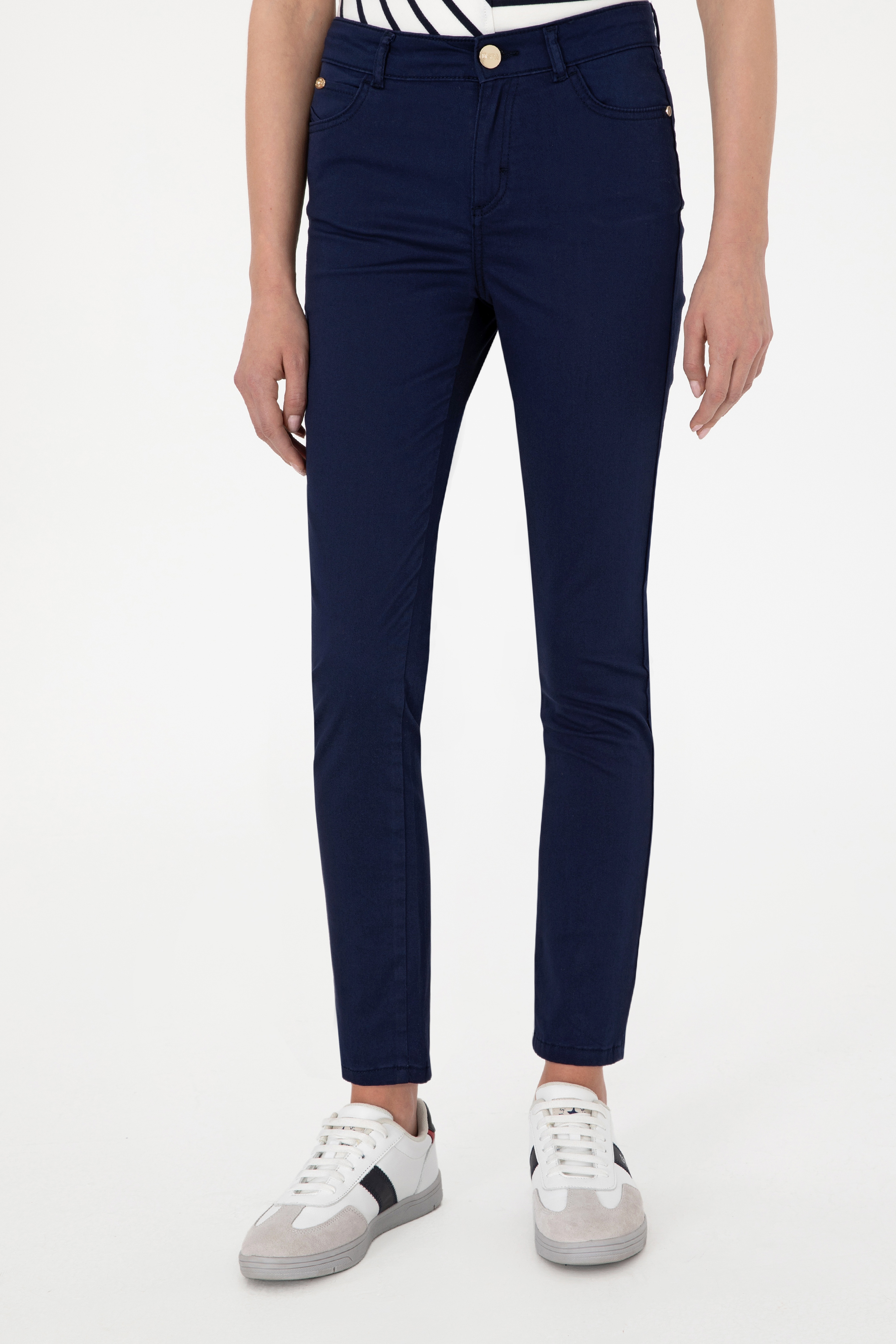 Kadın Lacivert Toothpick Fit Kanvas Pantolon - Image 2