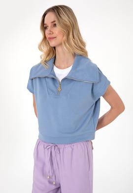 Kadın Mavi Modal Karışımlı Polo Yaka Tişört - 50300738007