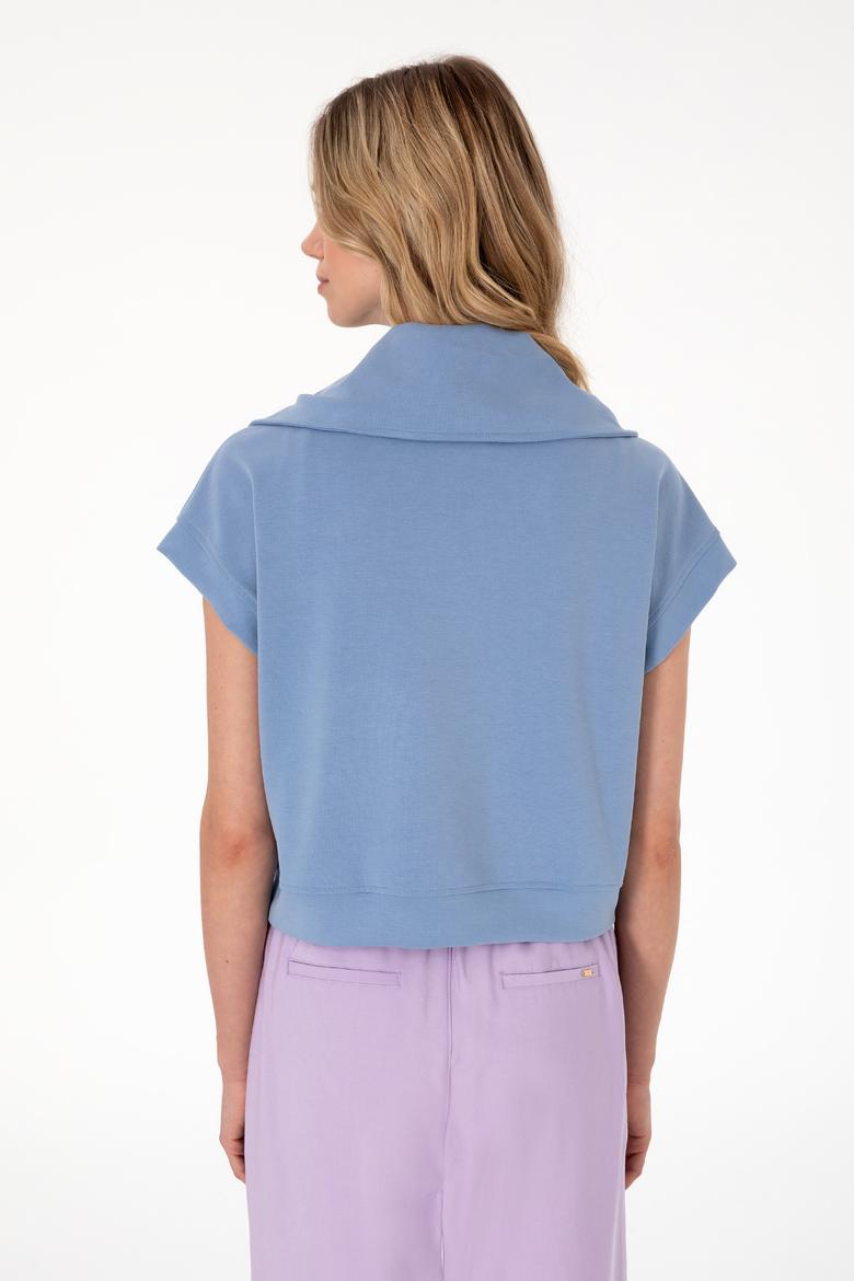 Kadın Mavi Modal Karışımlı Polo Yaka Tişört - 50300738007